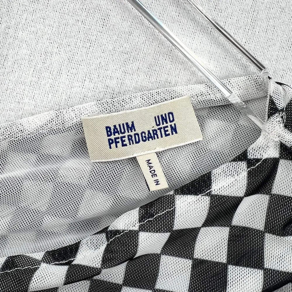 BAUM UND PFERDGARTEN Joselle Mesh Top Womens Medium Black White Check Stretch - Picture 12 of 16